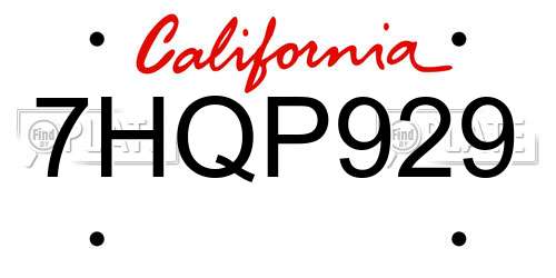7HQP929 California License Plate