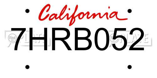 7HRB052 California License Plate