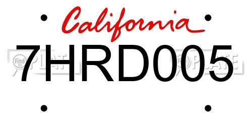 7HRD005 California License Plate