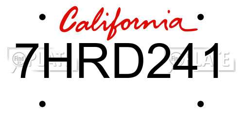 7HRD241 California License Plate