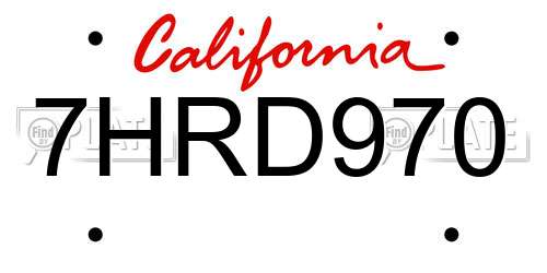 7HRD970 California License Plate