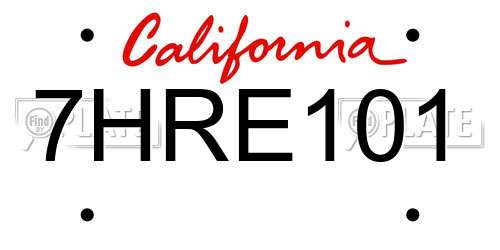 7HRE101 California License Plate