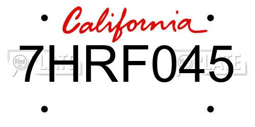 7HRF045 California License Plate