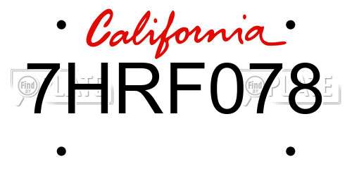 7HRF078 California License Plate