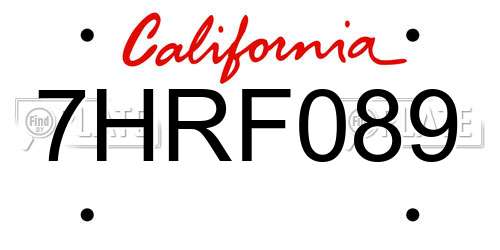 7HRF089 California License Plate