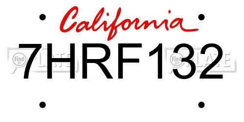 7HRF132 California License Plate
