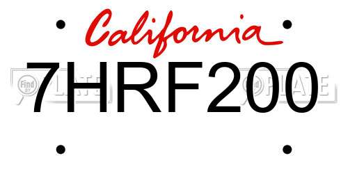 7HRF200 California License Plate