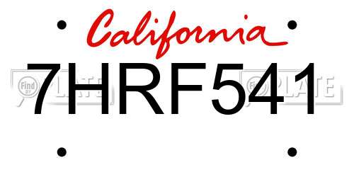 7HRF541 California License Plate