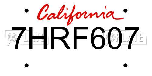 7HRF607 California License Plate