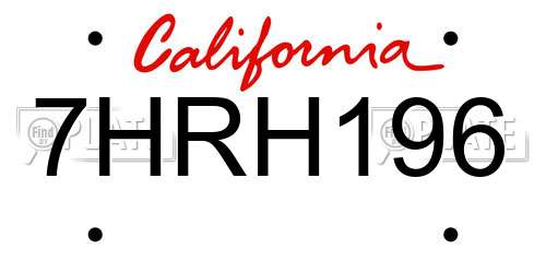 7HRH196 California License Plate