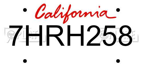 7HRH258 California License Plate