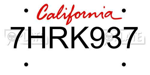 7HRK937 California License Plate