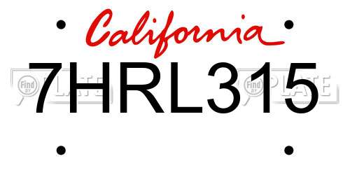 7HRL315 California License Plate