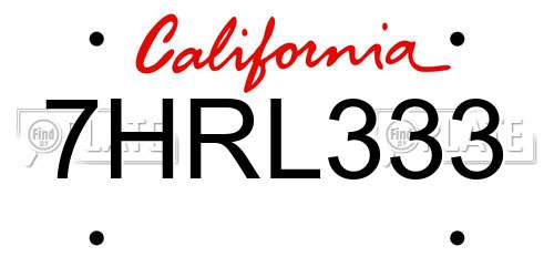 7HRL333 California License Plate