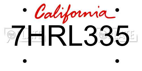 7HRL335 California License Plate