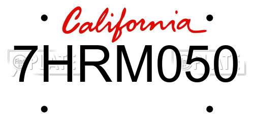 7HRM050 California License Plate