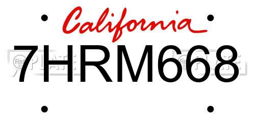 7HRM668 California License Plate