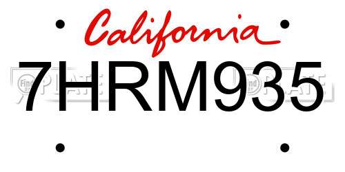 7HRM935 California License Plate
