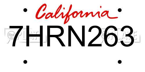 7HRN263 California License Plate