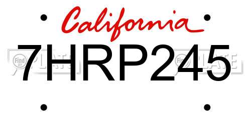 7HRP245 California License Plate