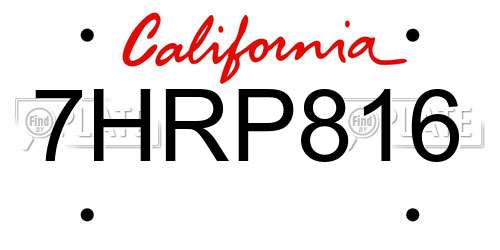 7HRP816 California License Plate