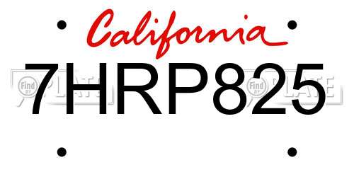 7HRP825 California License Plate