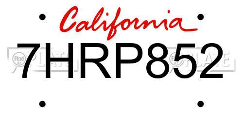 7HRP852 California License Plate