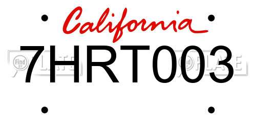 7HRT003 California License Plate