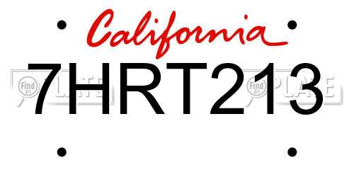 7HRT213 California License Plate
