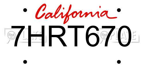 7HRT670 California License Plate