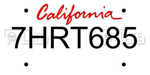 7HRT685 California License Plate