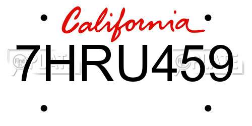7HRU459 California License Plate