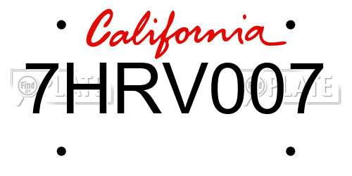 7HRV007 California License Plate