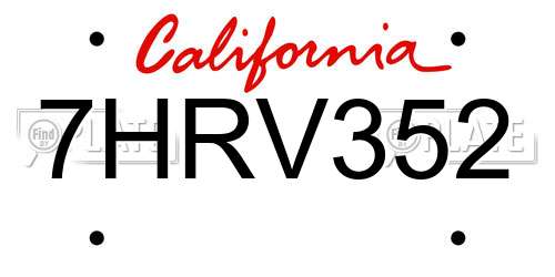 7HRV352 California License Plate