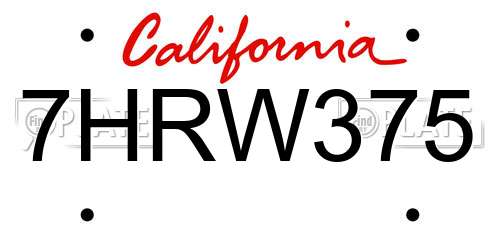 7HRW375 California License Plate