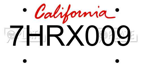 7HRX009 California License Plate