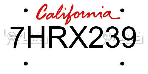 7HRX239 California License Plate