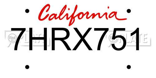 7HRX751 California License Plate