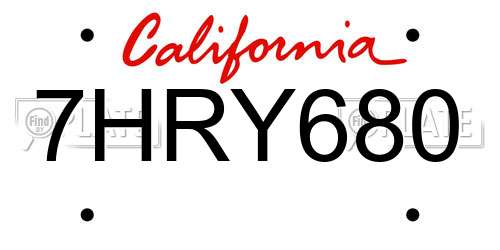 7HRY680 California License Plate