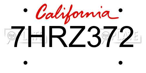 7HRZ372 California License Plate