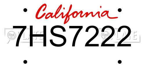 7HS7222 California License Plate