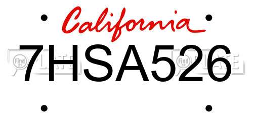 7HSA526 California License Plate