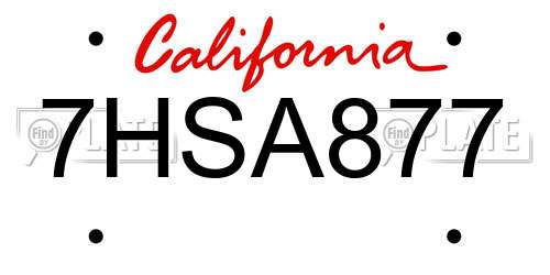 7HSA877 California License Plate