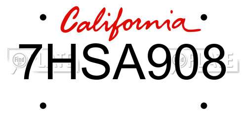 7HSA908 California License Plate