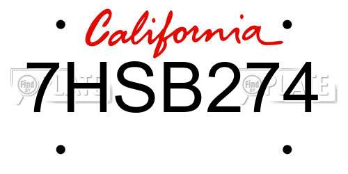 7HSB274 California License Plate