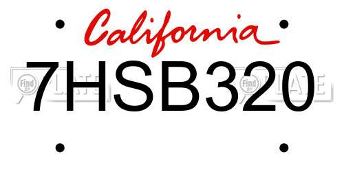 7HSB320 California License Plate