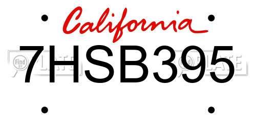 7HSB395 California License Plate