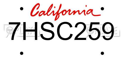 7HSC259 California License Plate
