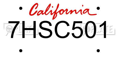 7HSC501 California License Plate