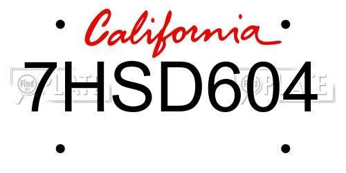 7HSD604 California License Plate
